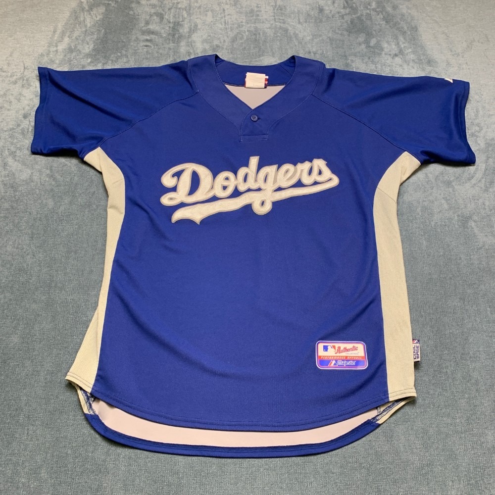 Majestic Los Angeles Dodgers Baseball Jersey Mens Large Blue Raglan Short Sleeve